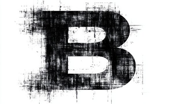 A bold letter B in a thin, glitchy hacker font appears stark against a simple white background, ideal for tech-inspired designs or artwork