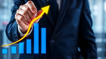 Hand Holding Pen Tracing Ascending Market Trend Line