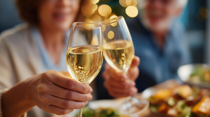 Festive meal with people in home dinner christmas celebration with food night reunion gathering above view family feast thanksgiving evening together defocused holiday table