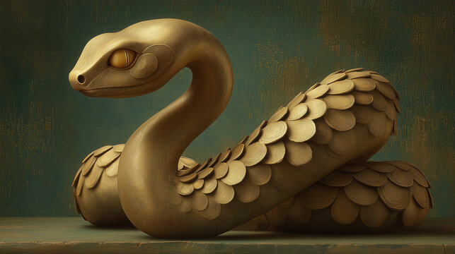 Ultra realistic 3D rendering of a green snake coiled