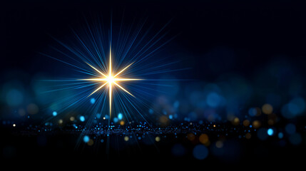 Fototapeta premium Christmas star of nativity of Bethlehem background birth of Jesus Christ scene beautiful dark blue starry sky bright star display religious holiday celebration