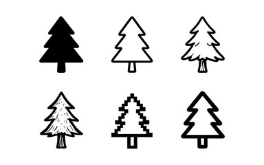 Fototapeta premium Set of six diverse pine tree designs in minimalist black and white styles