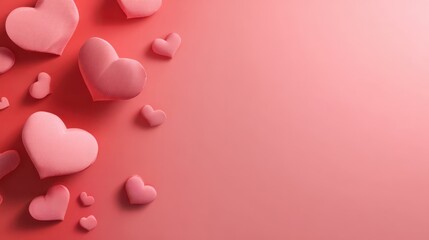 Minimal Valentine’s Day themed background with soft pink 3D hearts arranged on the left, leaving space for text or message.