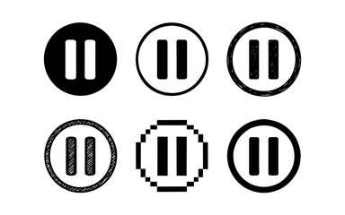 Collection of pause button icons with diverse styles and designs in black