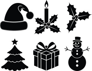 Christmas icons set   Vector Silhouettes