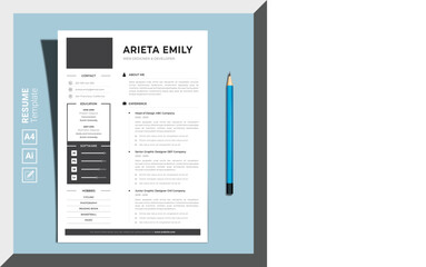 Clean Professional CV Resume design template layout, vector icons, info-graphic elements, banners, buttons, and modern cv page illustration