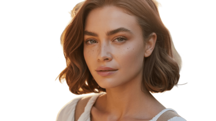 Elegant Woman with Radiant Smile on Transparent Background