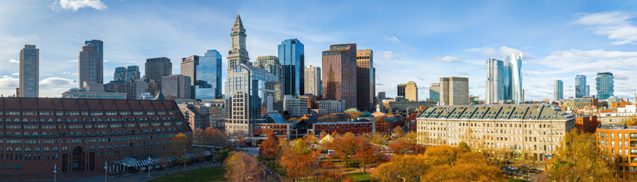 Morning Skyline of Downtown Boston with Historic and Modern Architecture