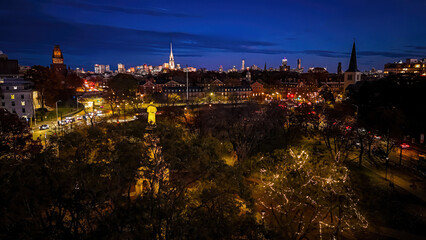 Harvard Square Monument at Night in Cambridge, Massachusetts