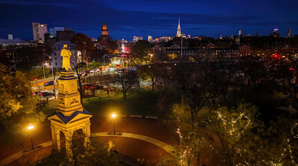 Harvard Square Monument at Night in Cambridge, Massachusetts