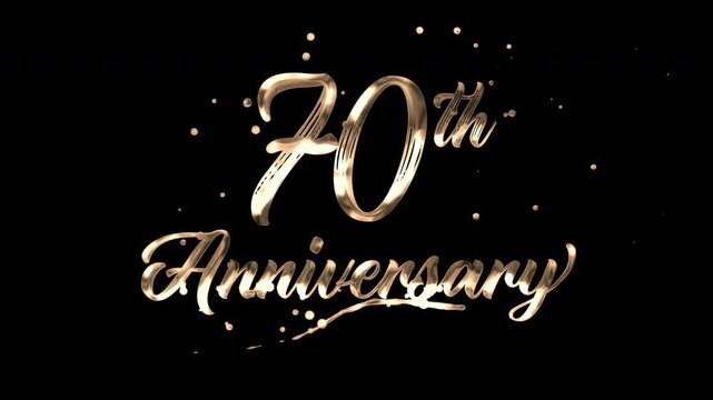 70th anniversary text animation in golden metallic effect. suitable for celebrating special occasions, invitations, anniversary cards and social media. Includes alpha channel for any background.