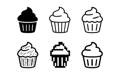 Naklejka na ściany i meble Black and white cupcake icons in various artistic styles
