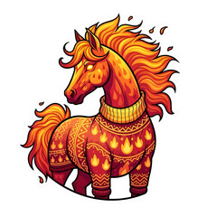 A beautifully decorated golden fire horse adorned with ornate patterns and glowing details.