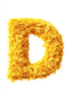 Soft, fluffy letter D in bright yellow stands out vividly against a pure white background, adding a cheerful touch to any space