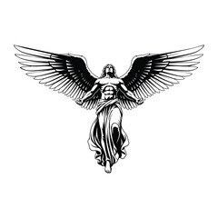 Obraz premium Illustration of majestic angel with spread wings ascending