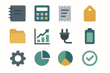 Icons tag record vector expense receipt battery calculator icon folder pie chart