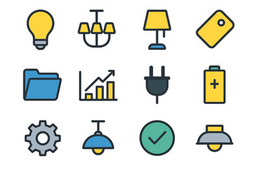 Battery icons fixture ceiling household plug gear lighting chandelier chart vector icon