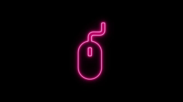 Pink neon glowing computer mouse outline for modern tech and digital design. Neon Icon. Neon Sign