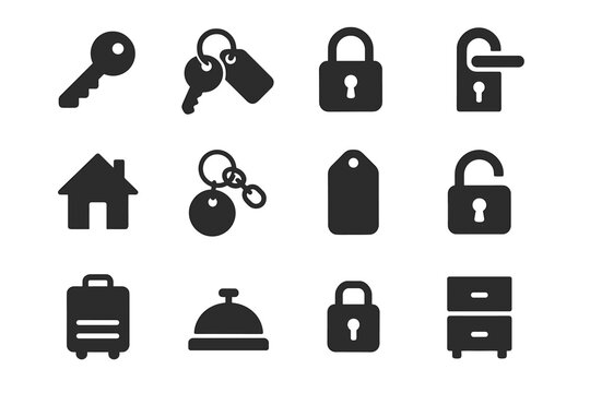 Vector label tag door luggage key handle set chain minimalist bell icon