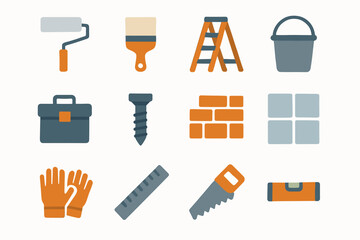 Home improvement brush icons vector roller ruler icon screw gloves ladder bucket
