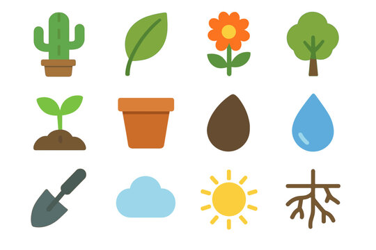 Icons vector root flower plant seed pot icon minimal sun sprout leaf