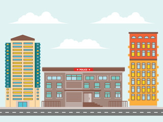 Urban Cityscape with Police Station and Residential buildings