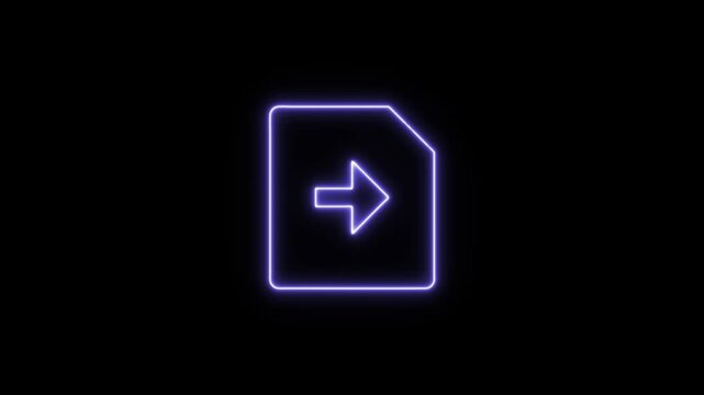 Digital data migration icon in purple neon glow with right arrow symbol.. Neon Icon. Neon Sign
