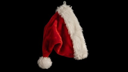 Santa Claus hat isolated, top view. Classic red and white Christmas hat with soft texture. Minimal and festive winter holiday theme