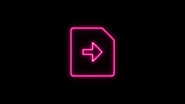 Neon pink glowing file document icon with right arrow, digital interface symbol. Neon Icon. Neon Sign