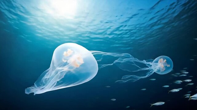 Graceful Box Jellyfish Swimming in the Deep Blue Ocean Waters.