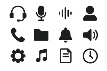Chat folder icons avatar voice gear icon microphone waveform phone vector clock