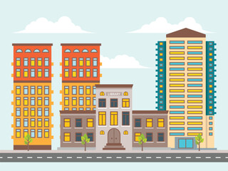 Urban Cityscape with Library and Residential buildings