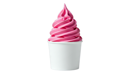 Pink Soft Serve Ice Cream in White Cup on White