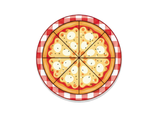 Pizza on Red Checkered Plate, Overhead View