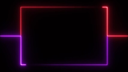 live streaming neon text frame animation. Neon glowing red and purple color square rectangle picture frame icon animation border frame shape rotating display screen. on a black background - Powered by Adobe