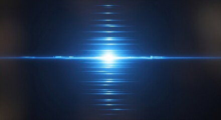 Abstract blue light flare and lens effects with a dark background and horizontal lines