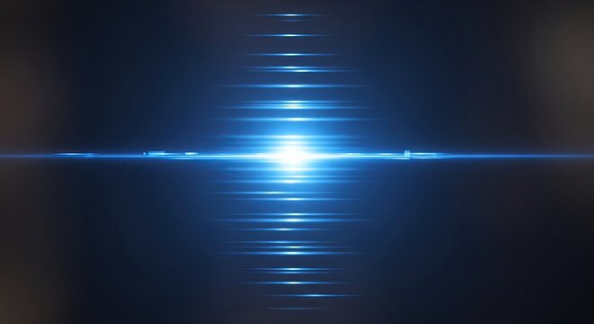 Abstract blue light flare and lens effects with a dark background and horizontal lines - Powered by Adobe