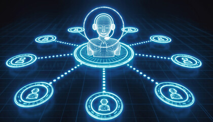 Digital Support Network: A striking graphic illustrates the concept of customer support, with a central figure representing an agent, interconnected with a network of customers.