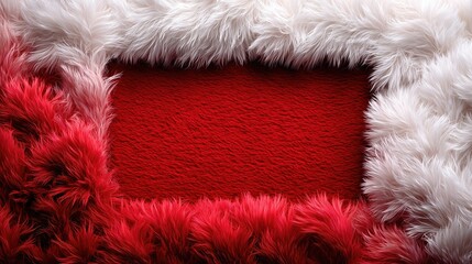 Festive red and white plush fur border frames a vibrant crimson background perfect for holiday announcements or winter themes