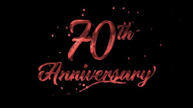 70th anniversary text animation in red metallic effect. suitable for celebrating special occasions, invitations, anniversary cards and social media. Includes alpha channel for any background.