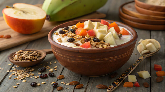 Freshly Prepared Bionico Served in a Handcrafted Mexican Clay Bowl