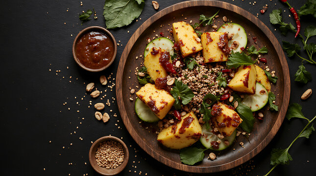 Freshly Prepared Rujak Petis Served on a Traditional Javanese Serving Board