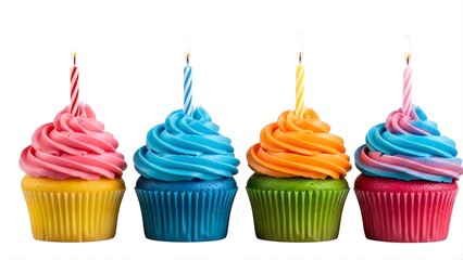 cupcake with candle and sprinkles isolated on white background