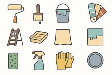 Icon paint drop gloves palette vector lid roller sponge tool tray icons