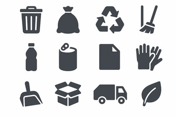 Dustpan collection box bottle icons icon leaf paper truck recycle trash garbage