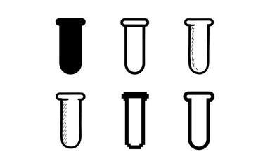 Different styles of test tubes: silhouette, outline, pixel art variety