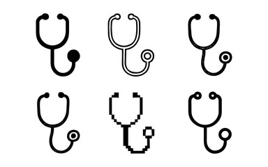 Set of diverse stethoscope icons in various styles for medical themes