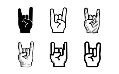 Obraz premium Collection of rock hand gesture icons in various artistic styles