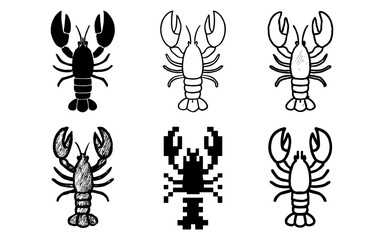 Obraz premium Diverse lobster designs in silhouette and sketch styles