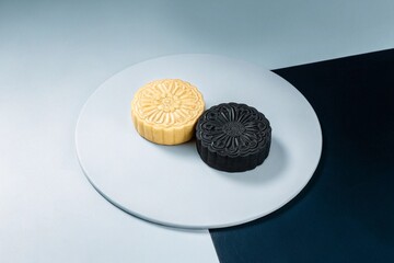 Traditional Chinese Mooncake.Mid-Autumn Festival Mooncake.Chinese Pastry Mooncake on Table.Chinese Festival Mooncake Food Photography.Classic Baked Mooncake Dessert.Assorted Traditional Mooncakes.